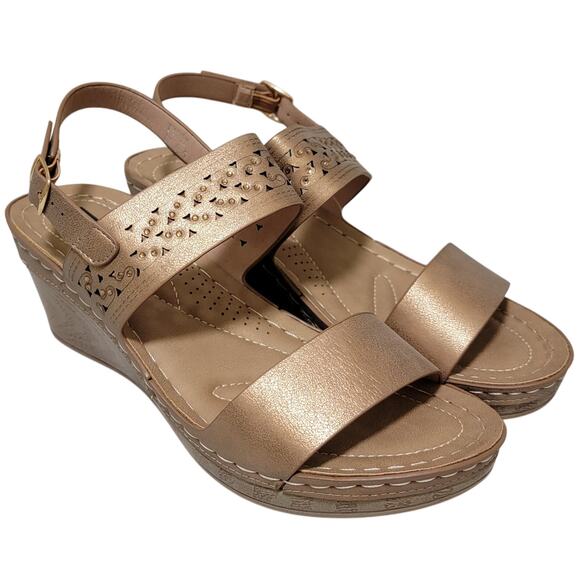 GC Shoes Women Foley Wedge Heel Slingback Sandals Size US 8.5 Bronze Gold - Picture 1 of 4